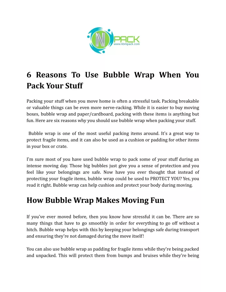 6 reasons to use bubble wrap when you pack your