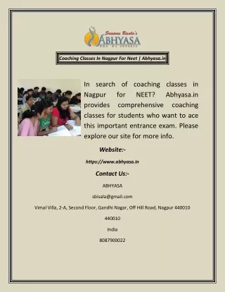 Coaching Classes In Nagpur For Neet  Abhyasa.in