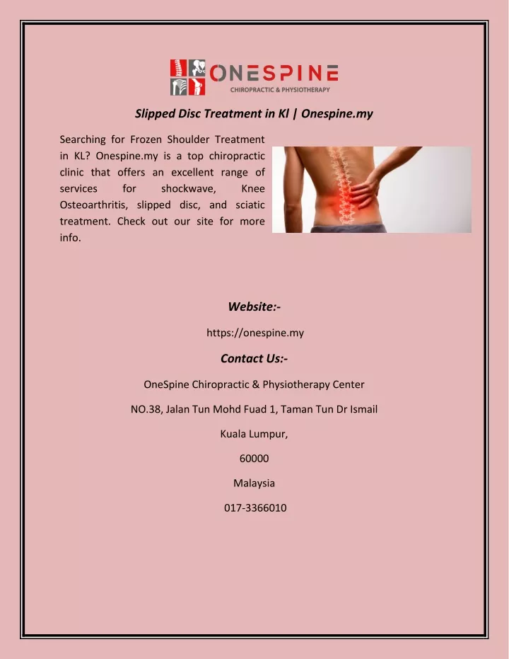 slipped disc treatment in kl onespine my