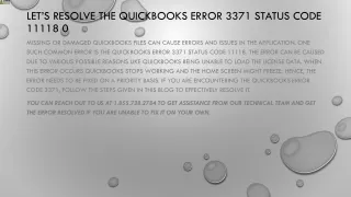 let s resolve the quickbooks error 3371 status code 11118 0