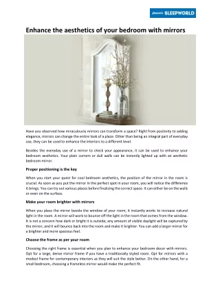 Enhance the aesthetics of your bedroom with mirrors | Mancini’s Sleepworld