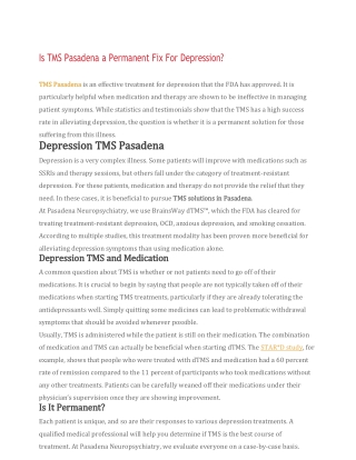 Is TMS Pasadena a Permanent Fix For Depression