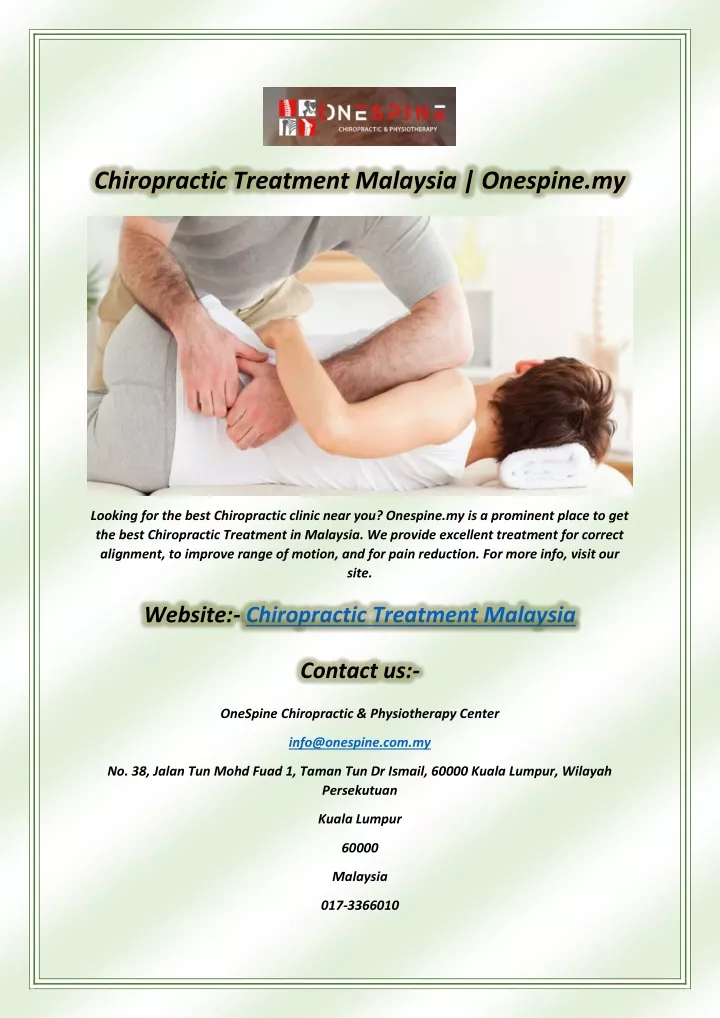 chiropractic treatment malaysia onespine my