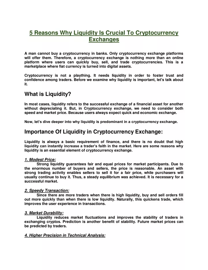 5 reasons why liquidity is crucial