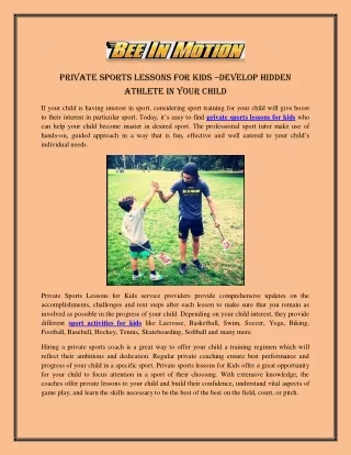 Private Sports Lessons for Kids –Develop Hidden Athlete in Your Child