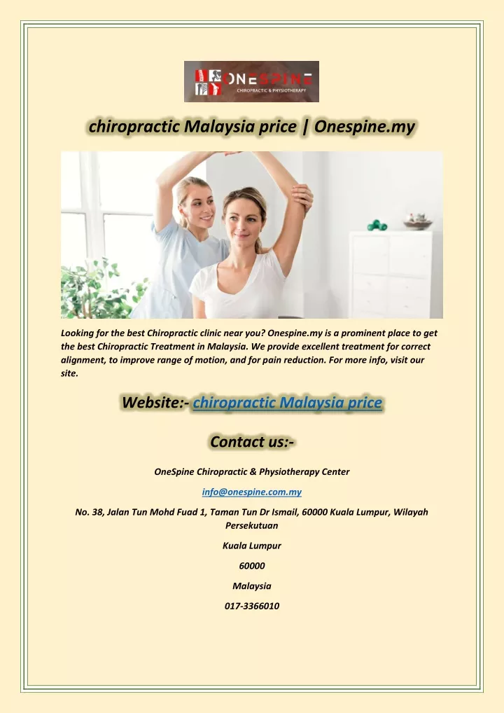 chiropractic malaysia price onespine my