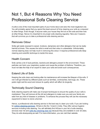 Not 1, But 4 Reasons Why You Need Professional Sofa Cleaning Service