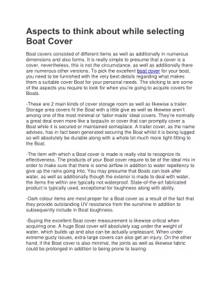 aspects to think about while selecting boat cover