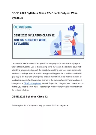 CBSE 2023 Syllabus Class 12- Check Subject Wise Syllabus
