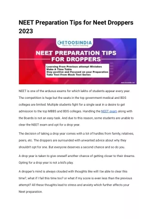 NEET Preparation Tips for Neet Droppers 2023