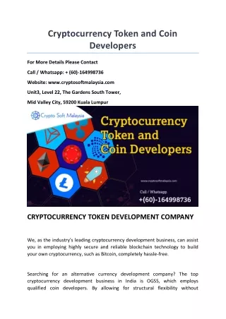 cryptocurrency token and coin developers