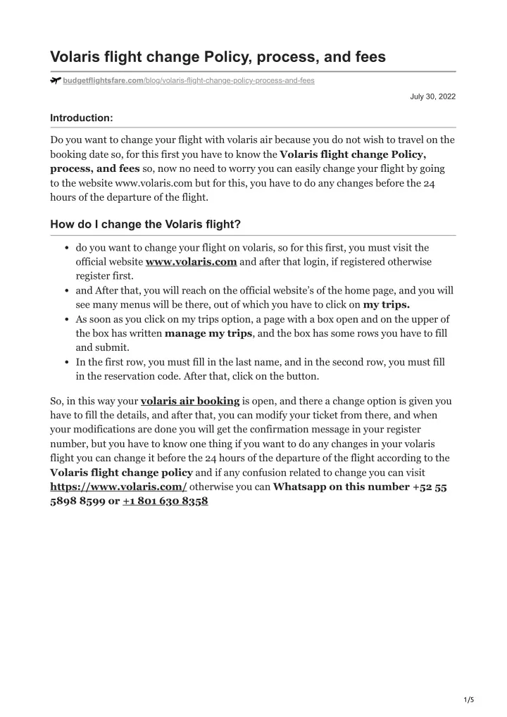 volaris flight change policy process and fees