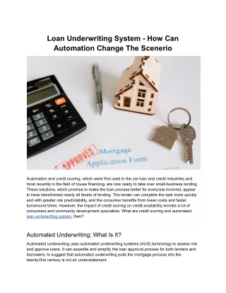 Loan Underwriting System - How Can Automation Change The Scenerio