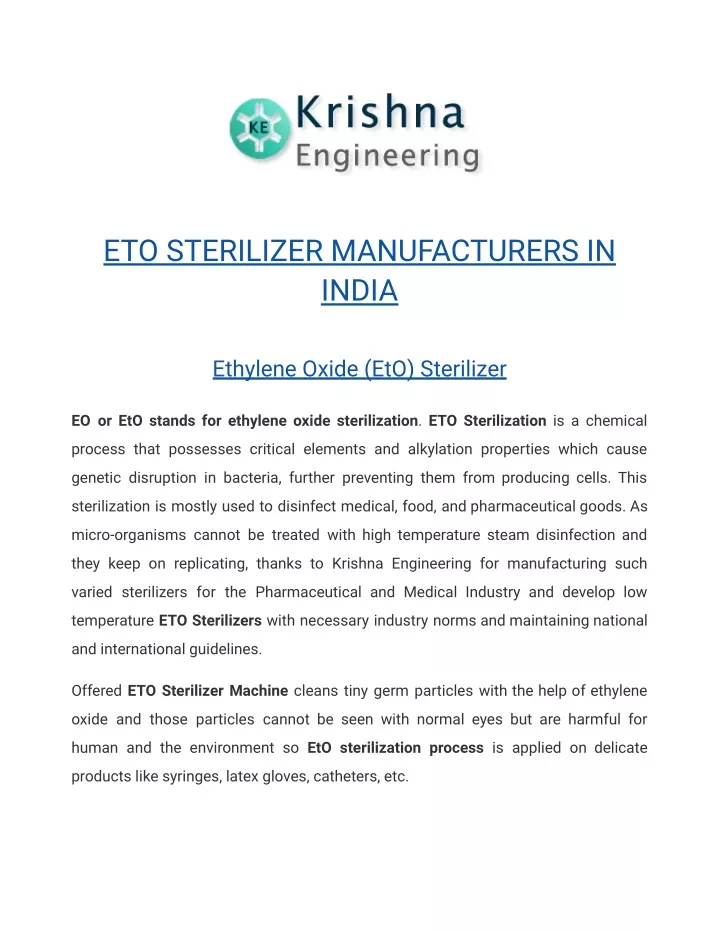 eto sterilizer manufacturers in india