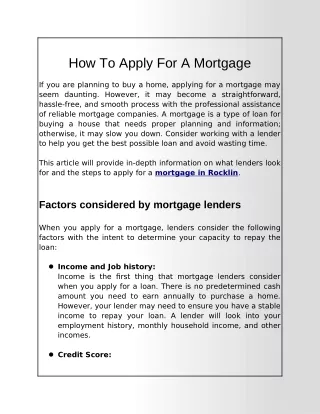 Applying for a mortgage