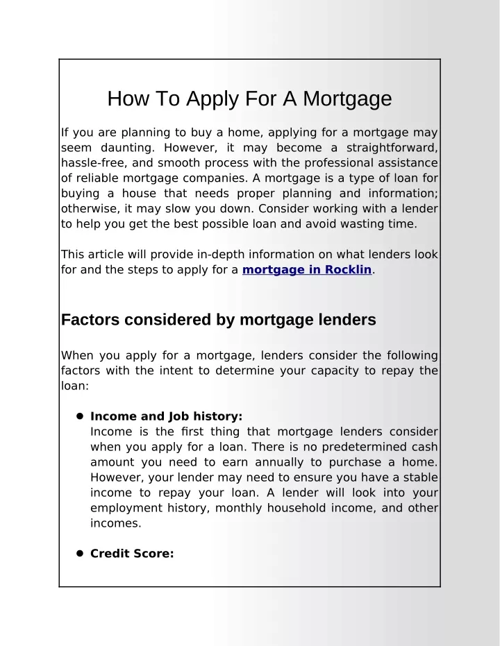 how to apply for a mortgage