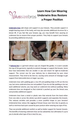 Learn How Can Wearing Underwire Bras Restore a Proper Position