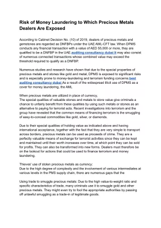 risk of money laundering to which precious metals