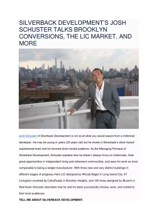 Silverback Development's Josh Schuster Talks Brooklyn Conversions, The LIC Market, And More - Silverback Development