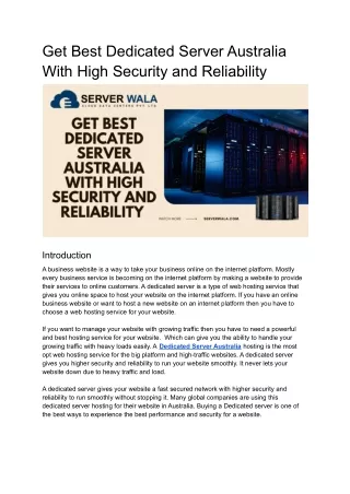 get best dedicated server australia with high