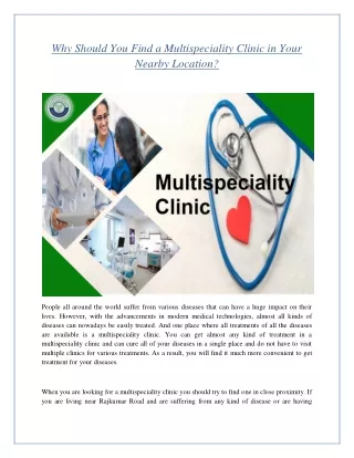Why Should You Find a Multispeciality Clinic in Your Nearby Location?