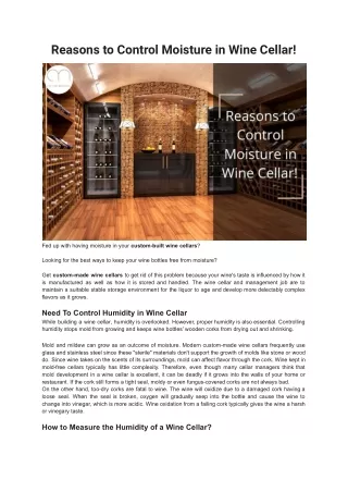 Reasons to Control Moisture in Wine Cellar