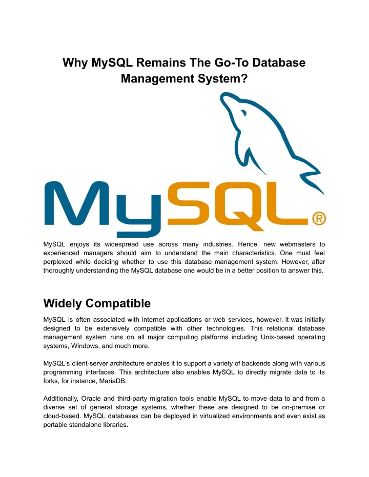 why mysql remains the go to database management