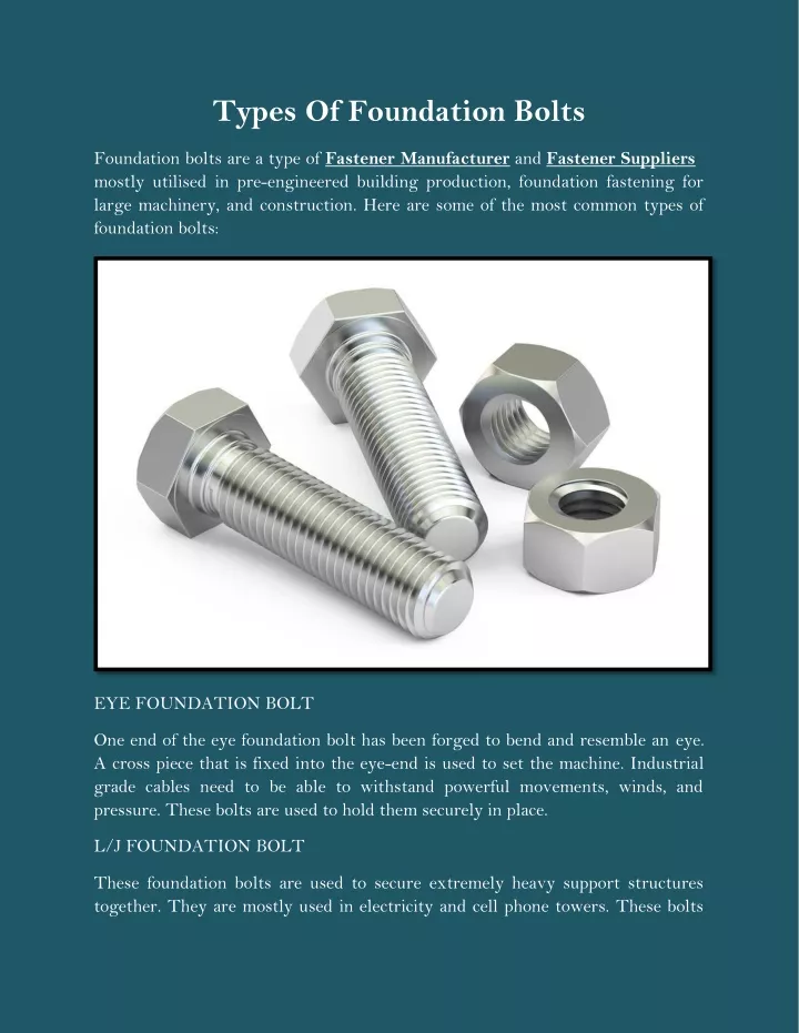 4 Types of Foundation Bolt and Their Uses