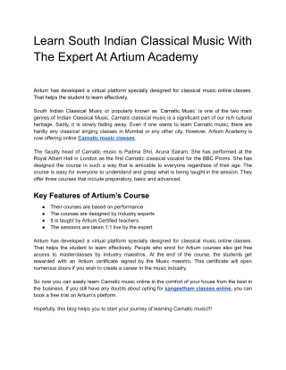 Learn South Indian Classical Music With The Expert At Artium Academy