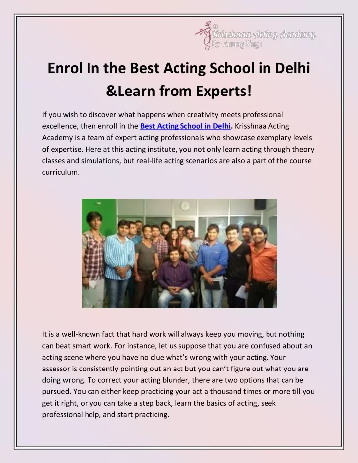 enrol in the best acting school in delhi learn