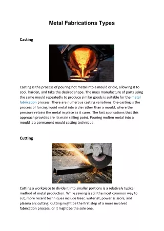 Metal Fabrications Types