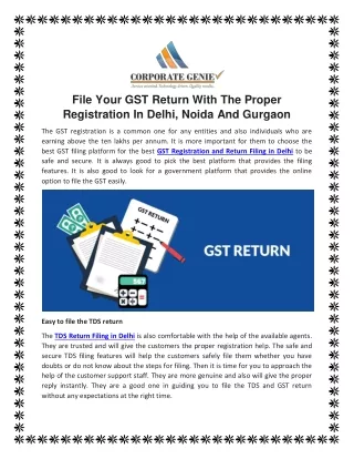 File Your GST Return With The Proper Registration In Delhi, Noida And Gurgaon