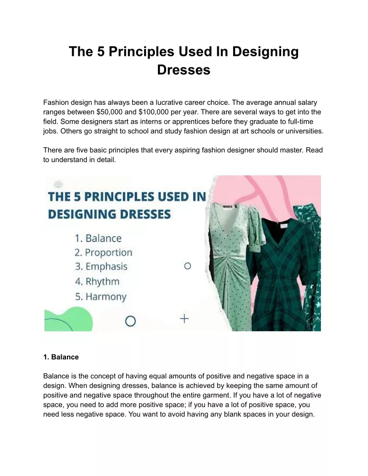 the 5 principles used in designing dresses