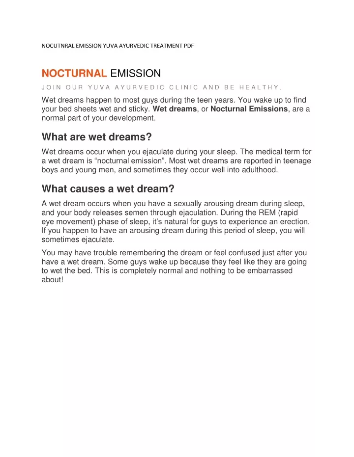 nocutnral emission yuva ayurvedic treatment pdf
