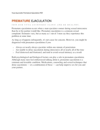Yuva Ayurvedic Premature Ejaculation PDF