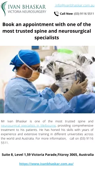 Book an appointment with one of the most trusted spine and neurosurgical specialists