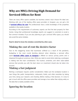 Why are MNCs Driving High Demand for Serviced Offices for Rent