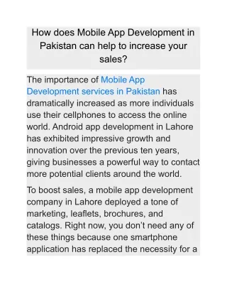 how does mobile app development in pakistan