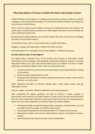 why study master of science in health informatics
