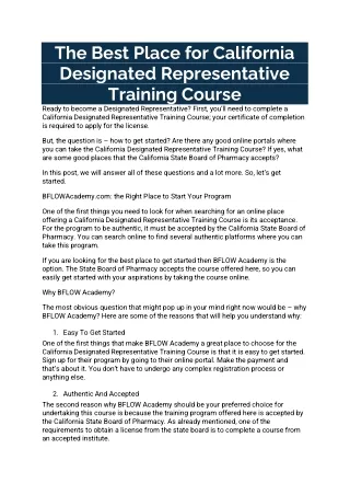 The Best Place for California Designated Representative Training Course