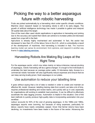 Picking the way to a better asparagus future with robotic harvesting