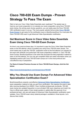 Cisco 700-020 Exam Dumps - Proven Strategy To Pass The Exam