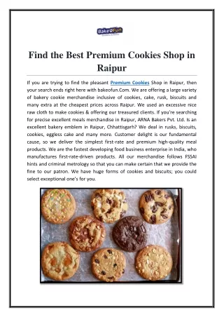 Find the Best Premium Cookies Shop in Raipur