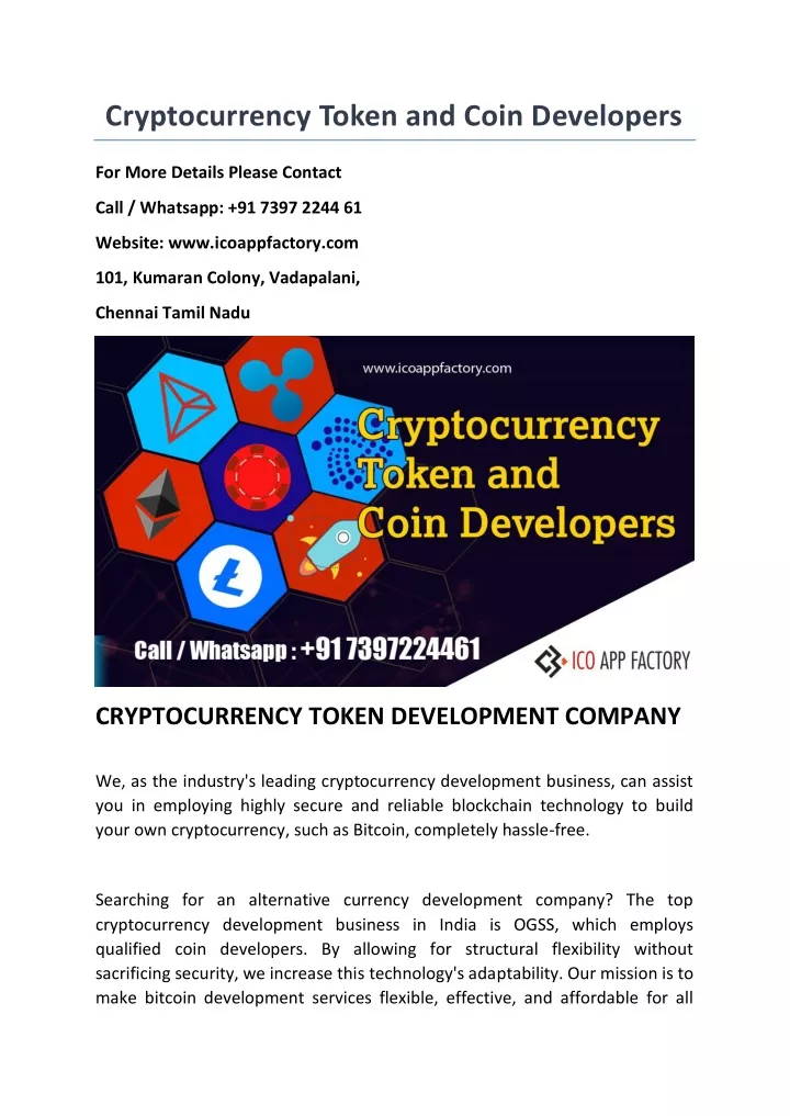 cryptocurrency token and coin developers