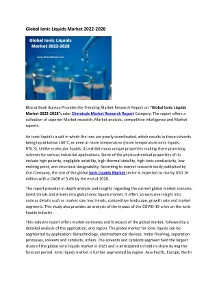 global ionic liquids market 2022 2028