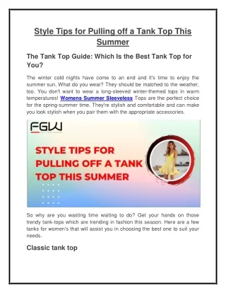 Style Tips for Pulling off a Tank Top This Summer