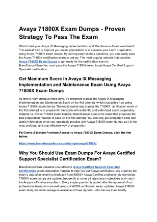 Avaya 71800X Exam Dumps - Proven Strategy To Pass The Exam