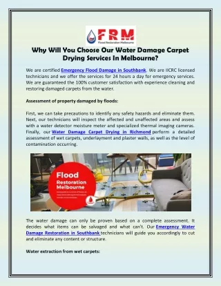 Why Will You Choose Our Water Damage Carpet Drying Services In Melbourne