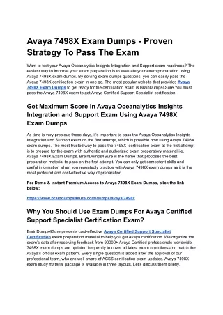 Avaya 7498X Exam Dumps - Proven Strategy To Pass The Exam