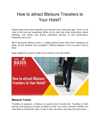 The Oasis Hotel - How to attract Bleisure Travelers to Your Hotel_